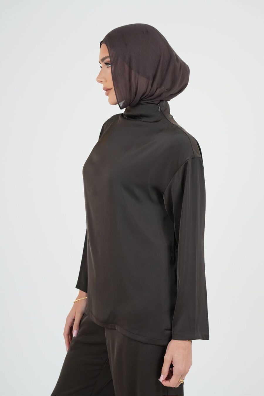 Chocolate Satin Blouse - Image 3
