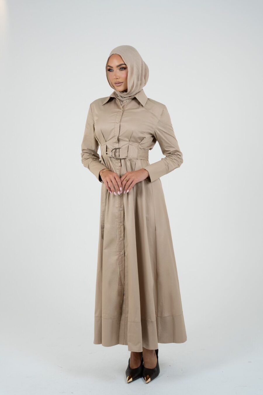 Beige Soft Pleated Dress - Image 4