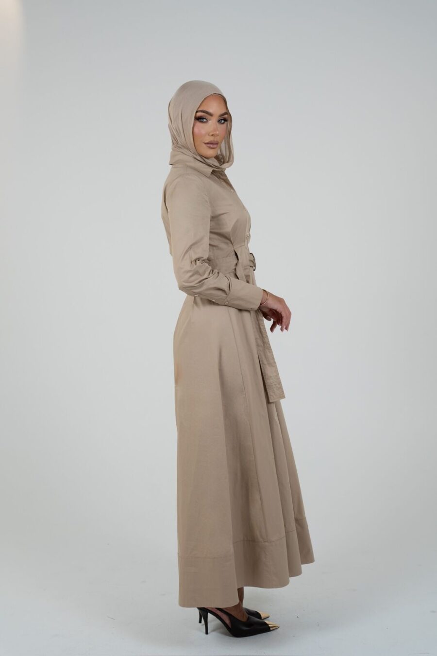 Beige Soft Pleated Dress - Image 2